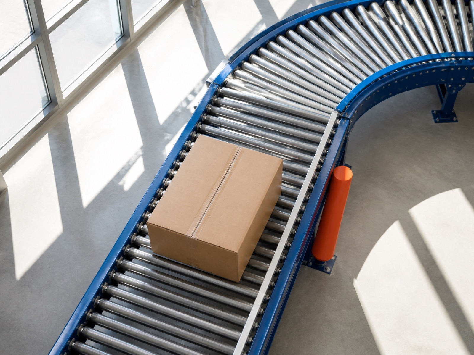 Kraft corrugated shipping cases stacked and banded